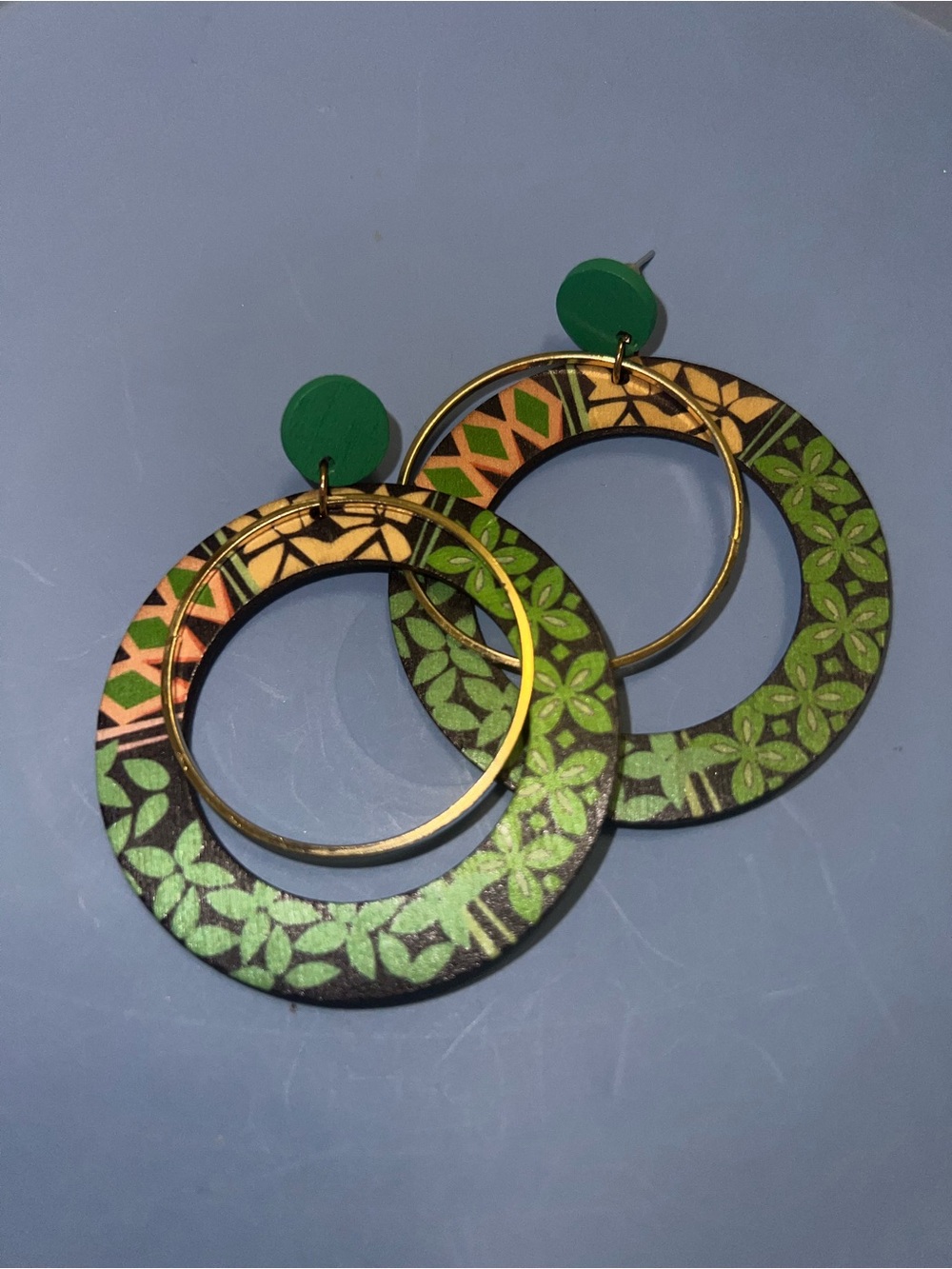 Green Patterned Hoop Earrings - Women's Jewelry